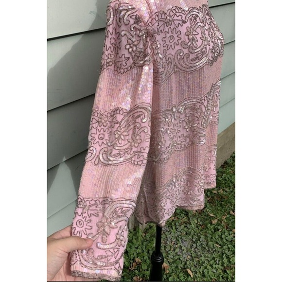 Vintage Talbots Joan Leslie Pink 100% Silk heavily beaded long sleeve blouse - Picture 7 of 11